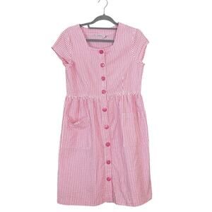 Vermont Country Store Seersucker Pink Dress DM 100% Cotton Shortsleeved Country